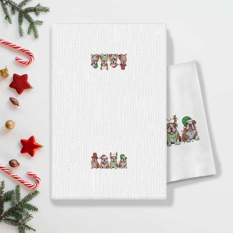 COWEB Christmas French Bulldog Kitchen Towels, French Bulldog Gifts for Women, Christmas Decorations Dish Towels Tea Towels, Christmas Hand Towels for Bathroom, 16x24 Inch - Image 2